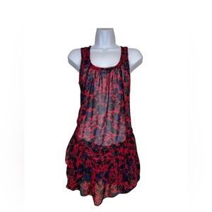 Deadstock 2010s sheer pink and blue leopard print tunic tank top